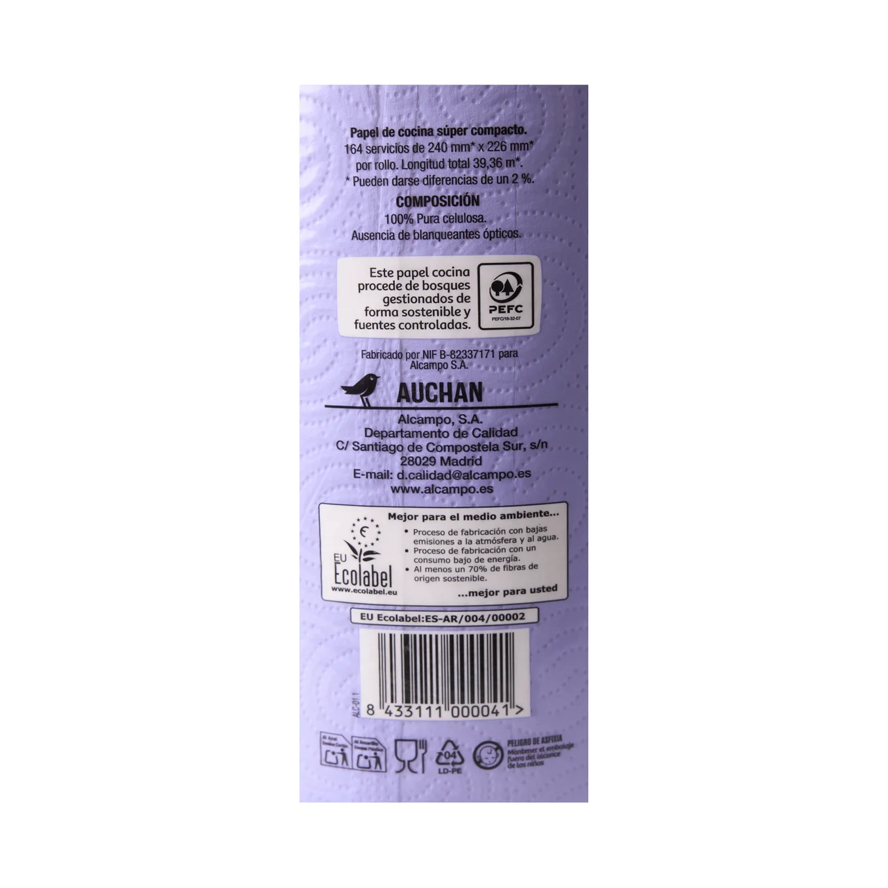 PRODUCTO ALCAMPO Papel de cocina supercompacto de doble capa y con certificado Ecolabel 2 uds.