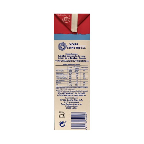 L.R. Leche desnatada 6 x 1 l.