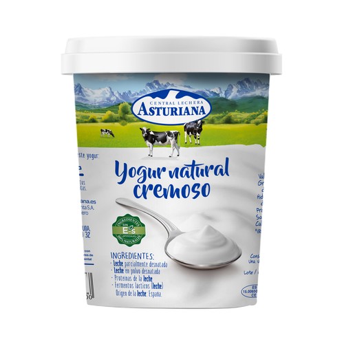 Yogur natural cremoso elaborado con ingredientes 100% naturales CENTRAL LECHERA ASTURIANA 400 g.