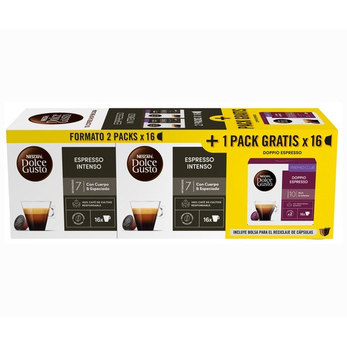 NESCAFÉ DOLCE GUSTO Café en cápsulas intenso y doppio pack de 3 cajas, 46 uds.