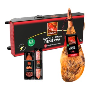 Imagen de NAVIDUL Lote de jamón curado reserva, chorizo ibérico 225 g y cabecero de lomo duroc 350 g.