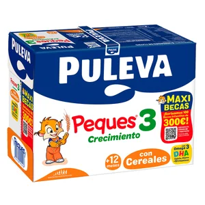 PULEVA Peques 3 Leche (3) de crecimiento con cereales, de 12 a 36 meses 6 x 1 l.
