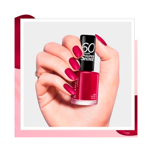 RIMMEL 60 seconds super shine tono 320 Rapid Rubi Esmalte de uñas con acabado brillante y larga duración (hasta 10 días).