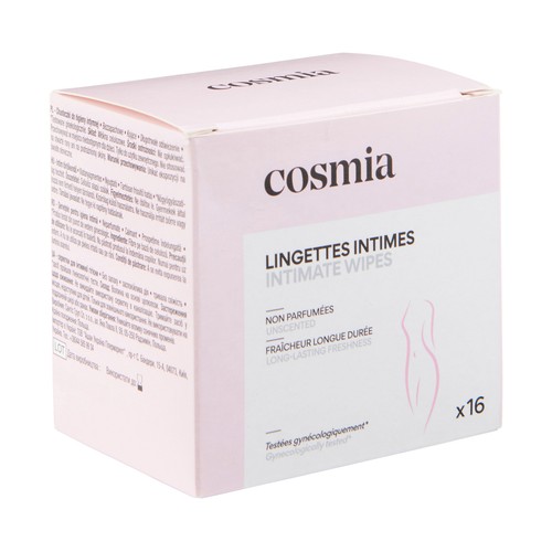 COSMIA Toallitas íntimas sin perfume y acción calmante 16 uds.