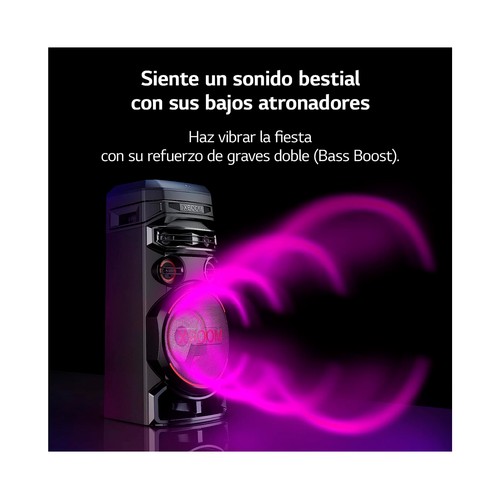 Altavoz LG Xboom RNC7 500W, efectos DJ, iluminación LED, entrada micrófono o guitarra.