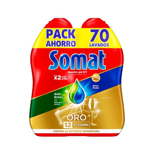 SOMAT Detergente lavavajilas duplo (antiolores-antigrasa) 650 ML. + 650 ML.
