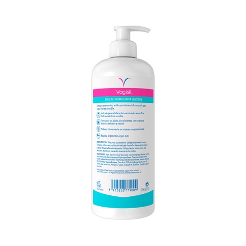 VAGISIL Gel para la higiene íntima de uso diario, sin colorantes ni jabones VAGISIL Sensitive 500 ml.
