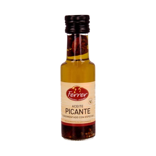 FERRER Aceite picante condimentado con especias botella de 166 ml.
