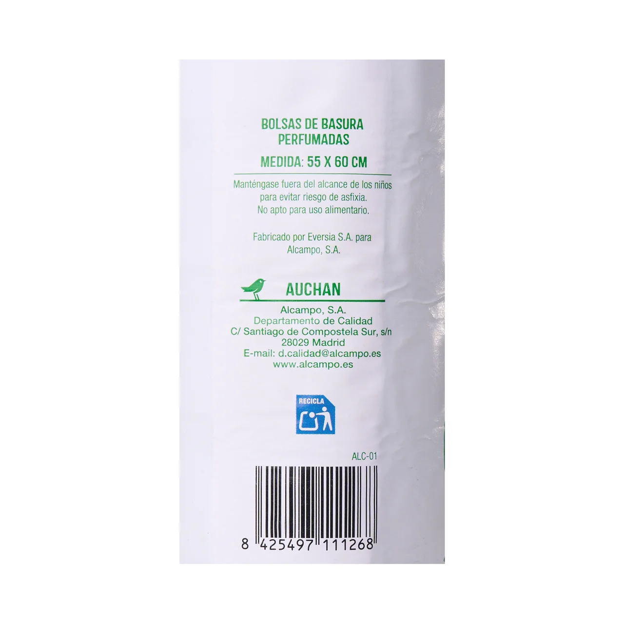 PRODUCTO ALCAMPO Bolsas de basura verde con autocierre capacidad 30 litros 55 x 60 cm 20 uds.