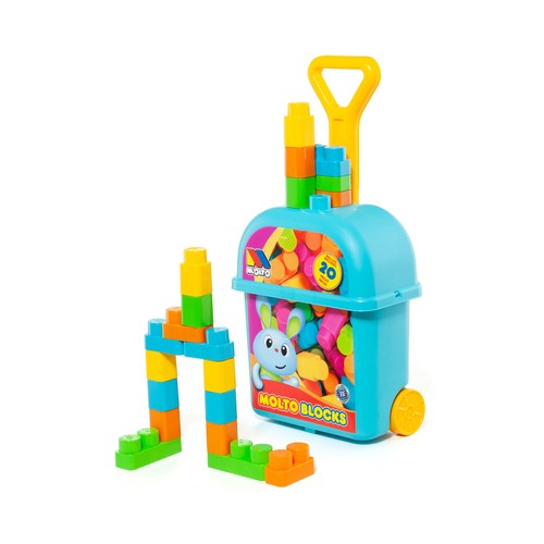 Carrito azul con 20 bloques, MOLTO.