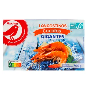 AUCHAN Langostinos gigantes 14 / 18, cocidos y ultracongeldos 700 g (P.N). Producto Alcampo