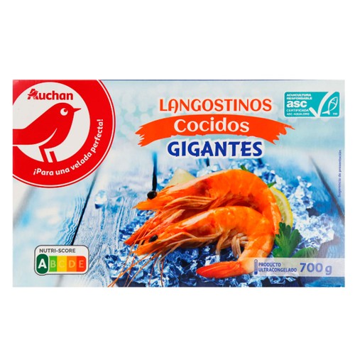 AUCHAN Langostinos gigantes 14 / 18, cocidos y ultracongeldos 700 g (P.N). Producto Alcampo
