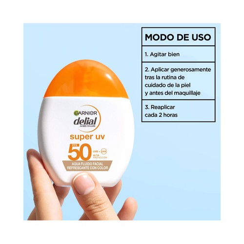 DELIA Super Uv de Garnier Protector solar facial con color y FPS 50 (muy alto) 40 ml.