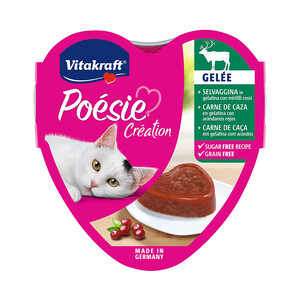 VITAKRAFT Alimento húmedo completo gatos adultos, carne de caza y arándanos rojos VITAKRAFT POESIE CREATION 85 g.