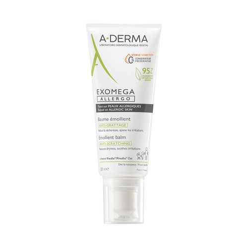 A.DERMA Exomega allergo Bálsamo emoliente  que alivia la sequedad y el enrojecimiento, para pieles secas con tendencia al eccema atópico 200 ml.
