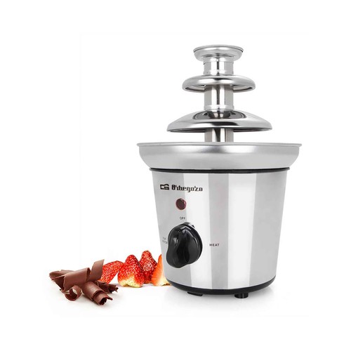 Fuente de chocolate ORBEGOZO FCH 4000, acero inoxidable, 3 pisos, base antideslizante.