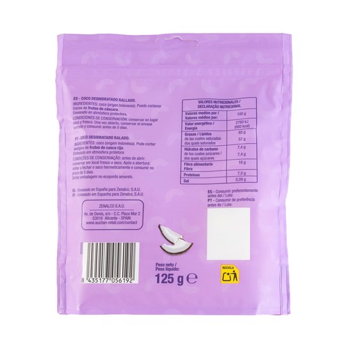 PRODUCTO ALCAMPO Coco rallado especial pasteleria bolsa 125 g.