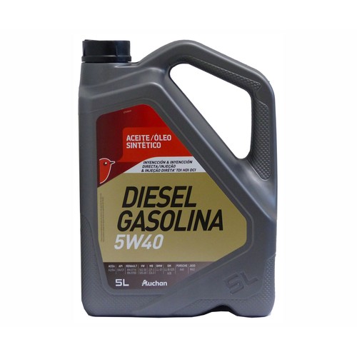 Aceite sintético para vehículos con motores de gasolina o diésel PRODUCTO ALCAMPO, 5 litros.