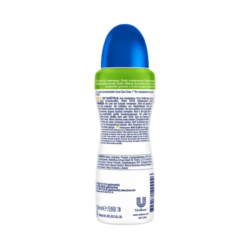 DOVE Desodorante en spray para mujer, sin alcohol y con 1/4 de crema hidratante DOVE Original advanced care 150 ml.