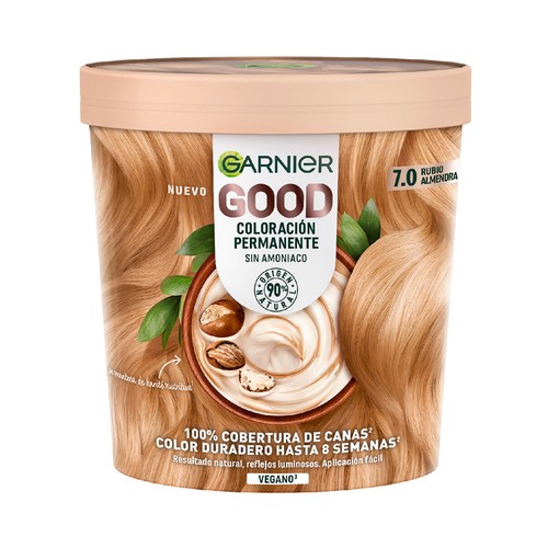 GARNIER Good Coloracion permanente sin amoniaco, tono 7.0 Rubio almendra.