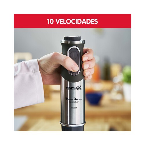 Batidora de mano MOULINEX Quickchef DD65H810, 1000W, 10 velocidades + turbo, incluye picador, varilla y accesorio puré.