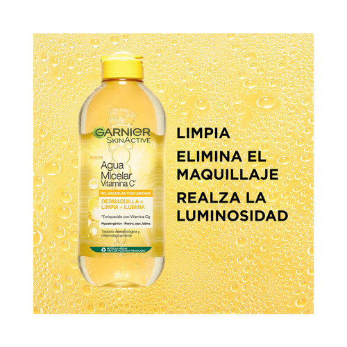 GARNIER Agua micelar con vitamina C para piel apagada sin tono uniforme GARNIER Skin active 400 ml.