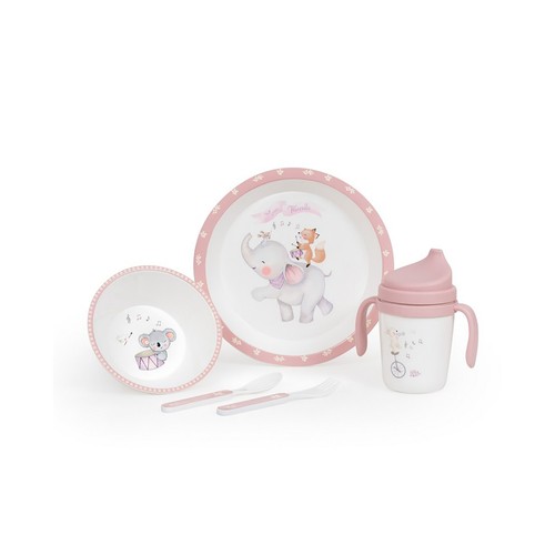 Set vajilla para bebé de 5 piezas color rosa, INTERBABY.