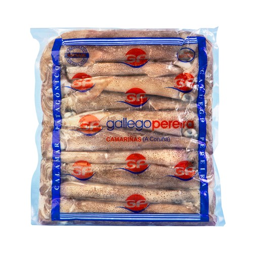 GALLEGO PEREIRA Calamar patagónico (12 - 14 cm) entero congelado y envasado al vacio sin agua ni aditivos GALLEGO PEREIRA 500 g.