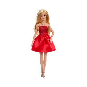 Imagen de BARBIE Muñeca Barbie rubia de celebración 80Th aniversario con vestido rojo rubí, zapatos plateados y collar, coleccionable +3 Años