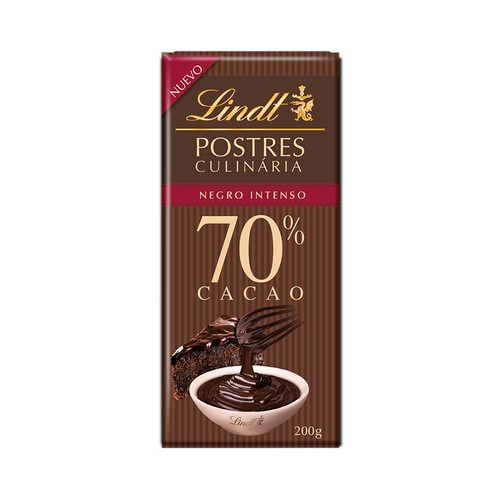 LINDT Chocolate postres negro intenso, 70 % cacao 200 g.