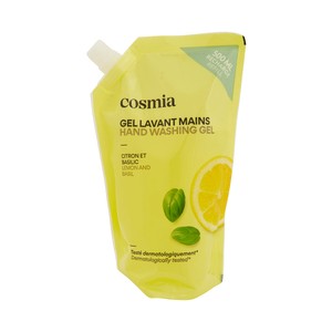 Recambio de jabón (gel) de manos líquido, con aroma a limón y albahaca 500 ml.