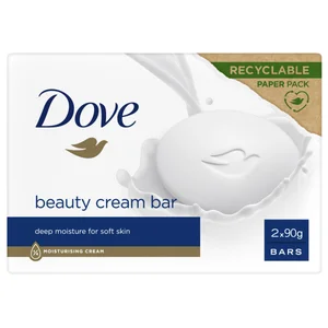 DOVE Beauty Pastilla de jabón de tocador con 1/4 de crema hidratante  2 x 90 g.