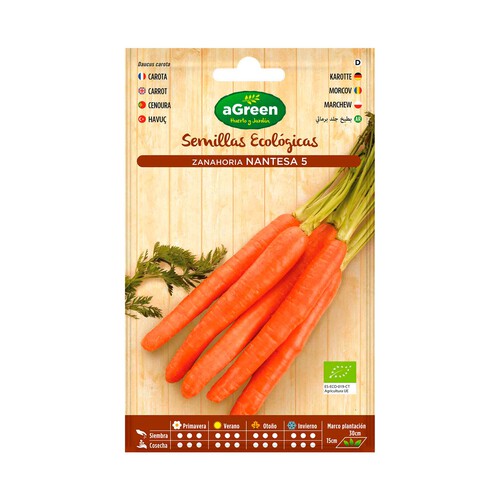 Semillas ecológicas para sembrar zanahorias de la variedad Nantesa 5 AUCHAN 1,390 gramos.