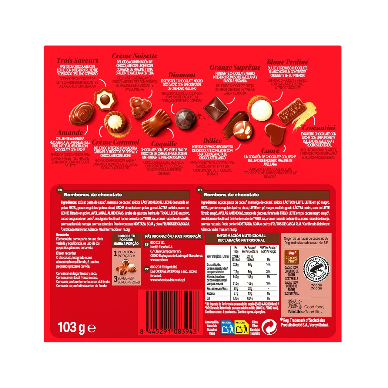 Caja roja Estuche con bombones surtidos (11 variedades) 103 g.