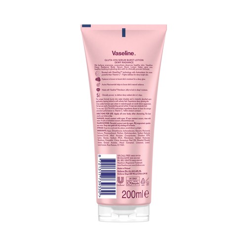 VASELINE Gluta-hya Sérum corporal hidratante que combate la piel apagada, dejándola luminosa 200 ml.