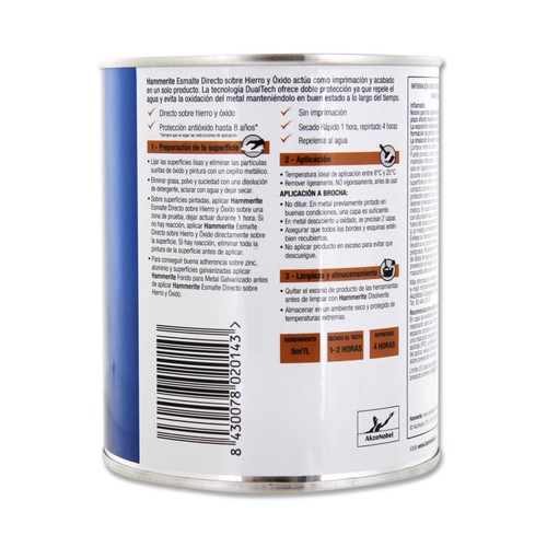 Bote de 0.75l. de esmalte negro brillante antióxido para metales, uso exterior HAMMERITE.