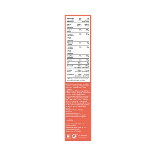 KENCKO Smoothie reds Preparado para batido de frutas ecológicas, chia y jengibre 2 x 22 g.