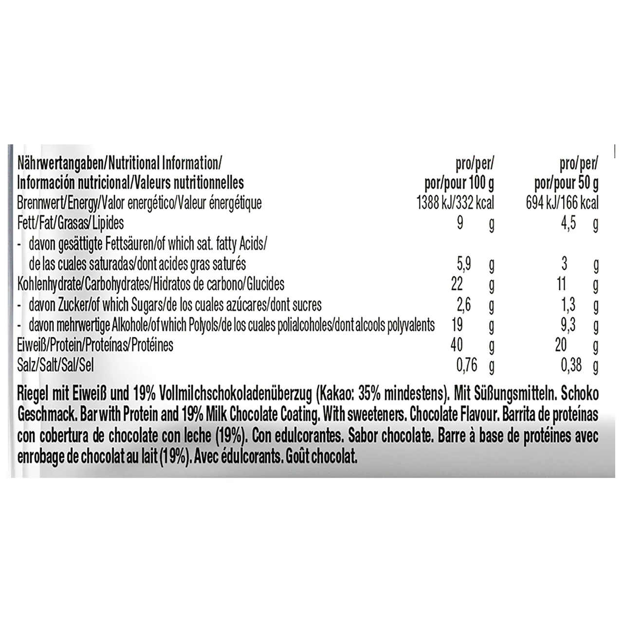 High protein Barritas con un 40% de proteínas con sabor a chocolate 1 uds x 50 g.
