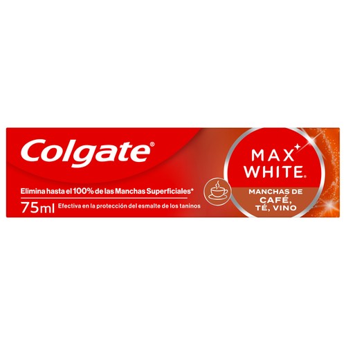 COLGATE Max white for coffe, te & wine Pasta de dientes blanqueante, especial manchas de vino o café 75 ml.