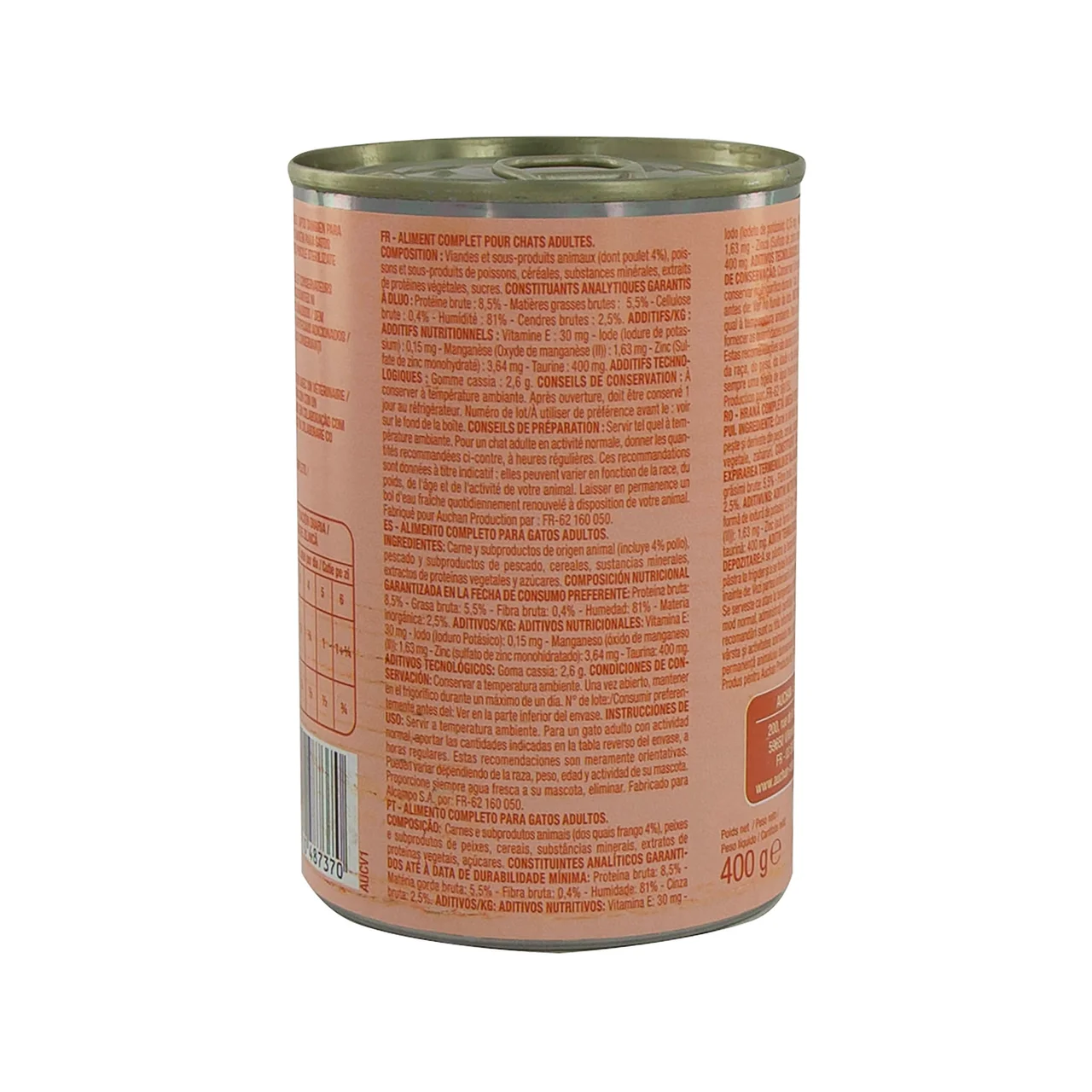 PRODUCTO ALCAMPO Alimento para gatos de paté de ave  400 g.