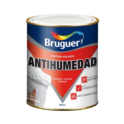 Pintura impermeable antihumedad, anti manchas y antimoho de color blanco BRUGUER 0,75 litros 1 unidad.