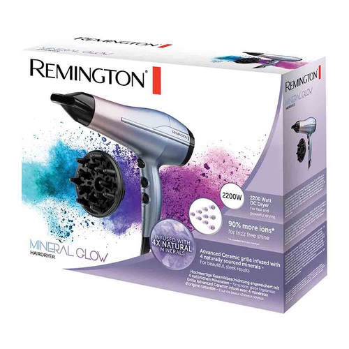 Secador de pelo REMINGTON Mineral Glow D5408, cerámico, 2200W, 2 velocidades, 3 temperaturas.