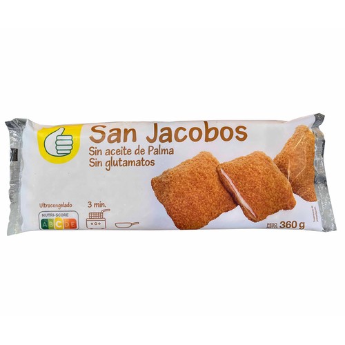 PRODUCTO ECONÓMICO ALCAMPO San Jacobos ultracongelados y elaborados sin aceite de Palma 4 x 90 g.