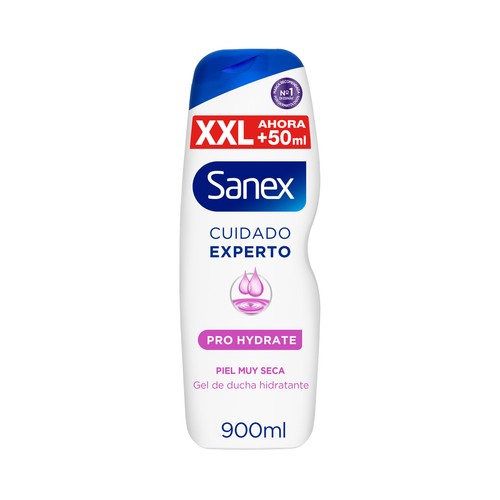 SANEX Cuidado experto Pro Hydrate Gel hidratante para ducha o baño, para pieles muy secas 900 ml.