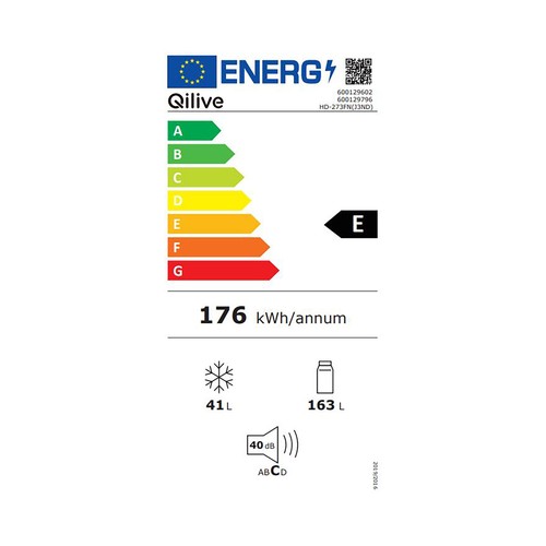 Frigorífico 2 puertas 143cm QILIVE Q.6602 CÍCLICO, clasificación energética: E, H: 143cm, A: 55cm, F: 55cm, capacidad total: 204L.