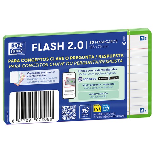 Fichas Flashcards 30 unidades 75x125mm, 1 línea color Verde. OXFORD