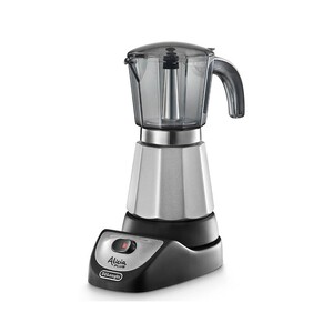 Cafetera tradicional moka eléctrica DELONGHI Alicia Plus EMK-6, capacidad 6 tazas, jarra transparente, apagado automático, potencia 550W.