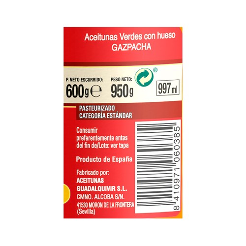 CUATRO CAMINOS Aceituna gazpacha 600 g.