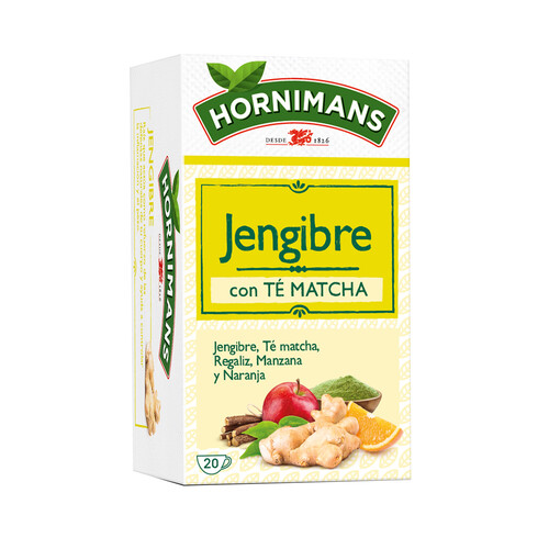 Té verde Matcha con jengibre, regaliz, manzana y naranja, HORNIMANS 20 uds. 30 g.