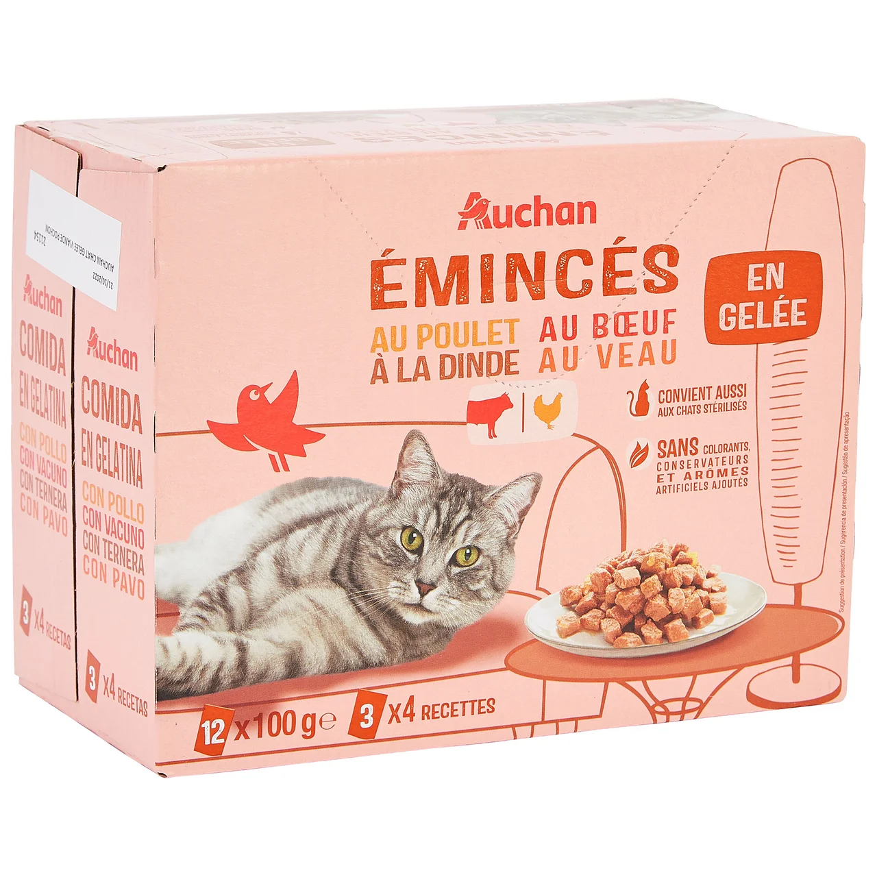 PRODUCTO ALCAMPO Comida húmeda para gatos de gelatina de carne 12 x 100 g.